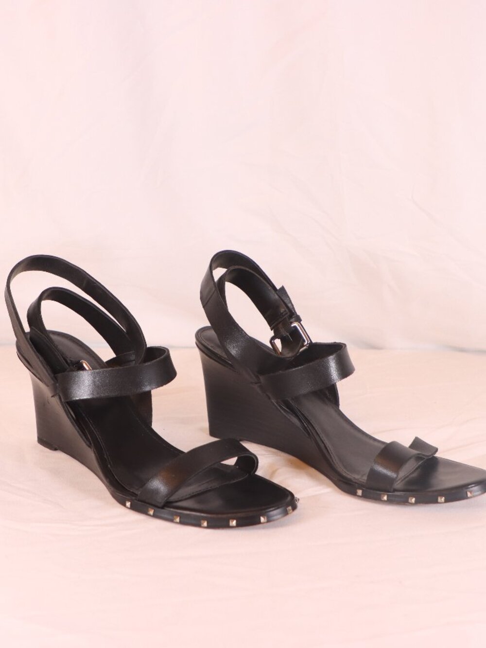 Black Marc Fisher Size 9.5 Studded Black Wedge Sandals